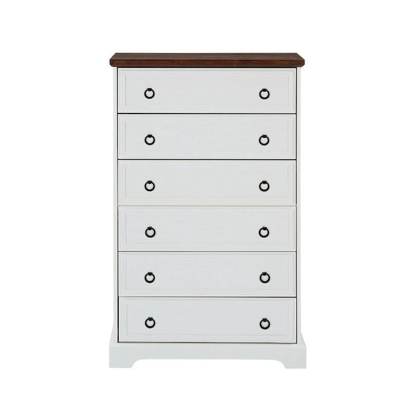 Commode à 6 tiroirs – Blanc / Naturel, Rangement de chambre pour 1