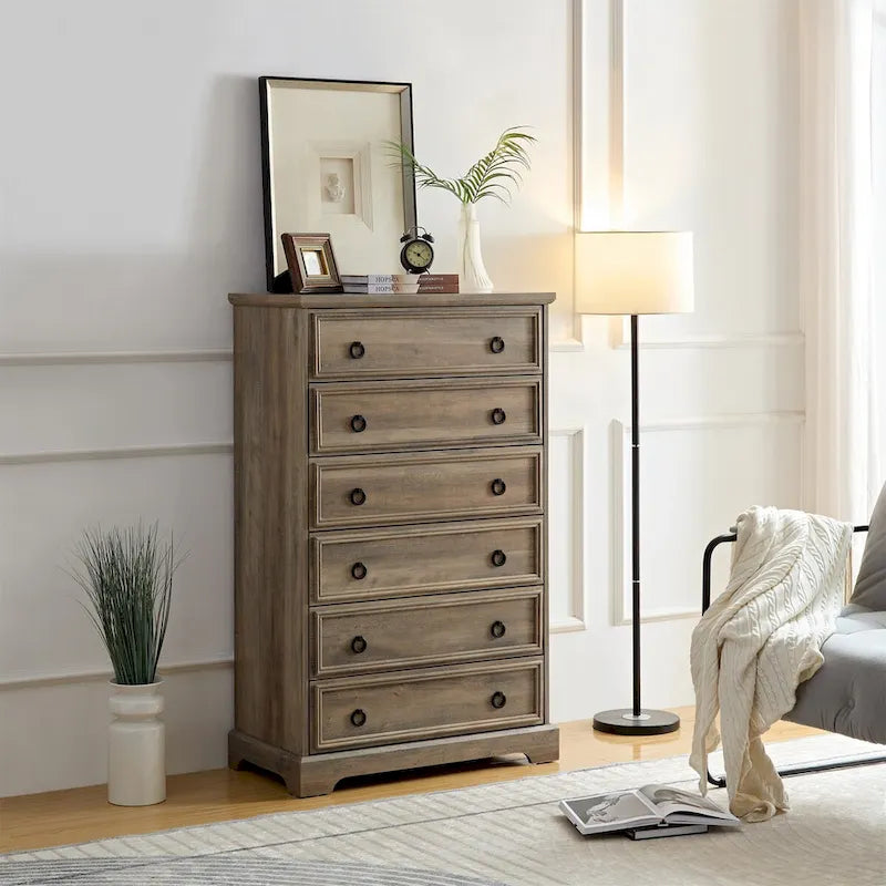 Commode à 6 tiroirs – Blanc / Naturel, Rangement de chambre pour 1