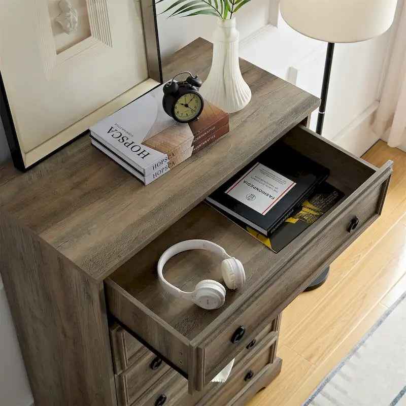 Commode à 6 tiroirs – Blanc / Naturel, Rangement de chambre pour 1