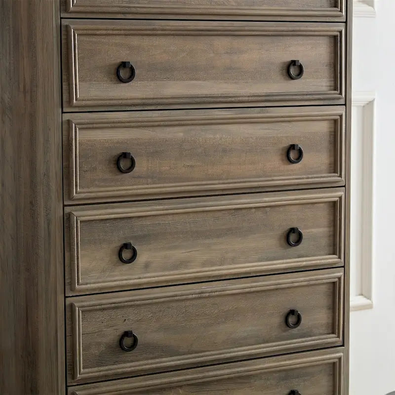 Commode à 6 tiroirs – Blanc / Naturel, Rangement de chambre pour 1