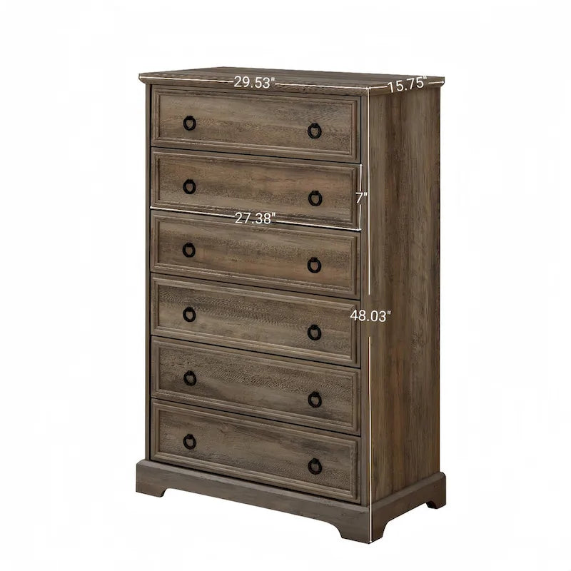 Commode à 6 tiroirs – Blanc / Naturel, Rangement de chambre pour 1