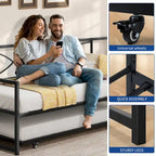 Lit de jour double en métal noir avec lit gigogne escamotable – 2 couchages
