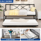 Lit de jour double en métal noir avec lit gigogne escamotable – 2 couchages