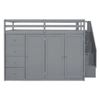 Lit mezzanine pleine grandeur avec armoire et tiroirs, Blanc/Gris, 1 personne