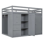 Lit mezzanine pleine grandeur avec armoire et tiroirs, Blanc/Gris, 1 personne