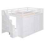 Lit mezzanine pleine grandeur avec armoire et tiroirs, Blanc/Gris, 1 personne