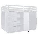 Lit mezzanine pleine grandeur avec armoire et tiroirs, Blanc/Gris, 1 personne