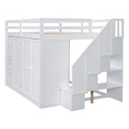 Lit mezzanine pleine grandeur avec armoire et tiroirs, Blanc/Gris, 1 personne