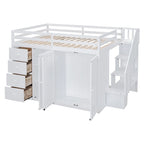 Lit mezzanine pleine grandeur avec armoire et tiroirs, Blanc/Gris, 1 personne