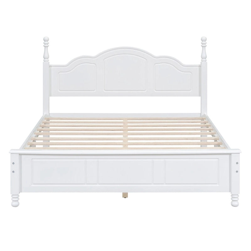 Cadre de lit plateforme Queen rétro noyer/blanc avec tête de lit, pour 1-2 personnes
