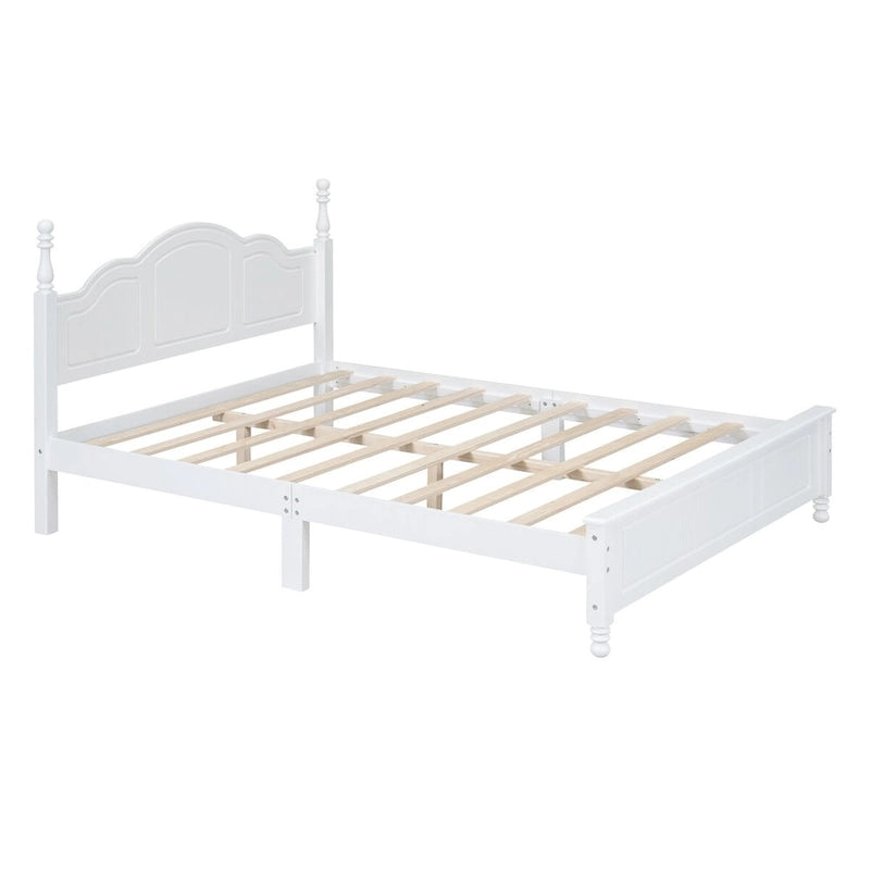 Cadre de lit plateforme Queen rétro noyer/blanc avec tête de lit, pour 1-2 personnes