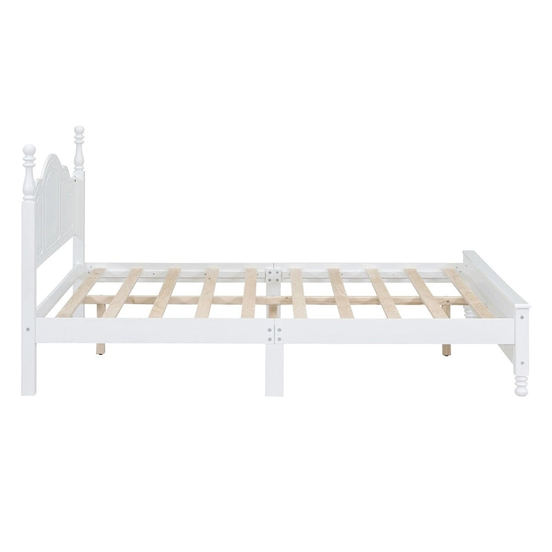 Cadre de lit plateforme Queen rétro noyer/blanc avec tête de lit, pour 1-2 personnes