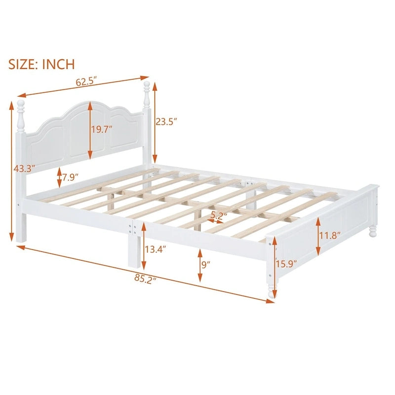 Cadre de lit plateforme Queen rétro noyer/blanc avec tête de lit, pour 1-2 personnes