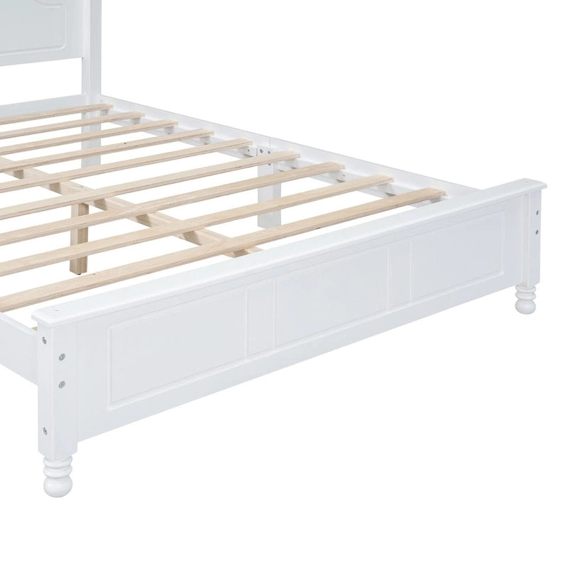 Cadre de lit plateforme Queen rétro noyer/blanc avec tête de lit, pour 1-2 personnes