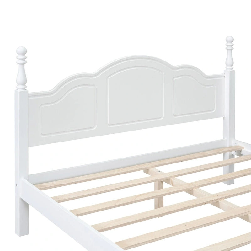 Cadre de lit plateforme Queen rétro noyer/blanc avec tête de lit, pour 1-2 personnes
