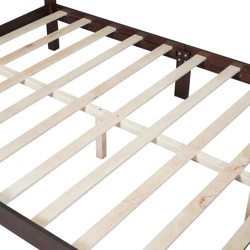 Cadre de lit plateforme Queen rétro noyer/blanc avec tête de lit, pour 1-2 personnes
