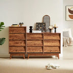 Commode 6 tiroirs marron/noir – Style biseauté milieu de siècle