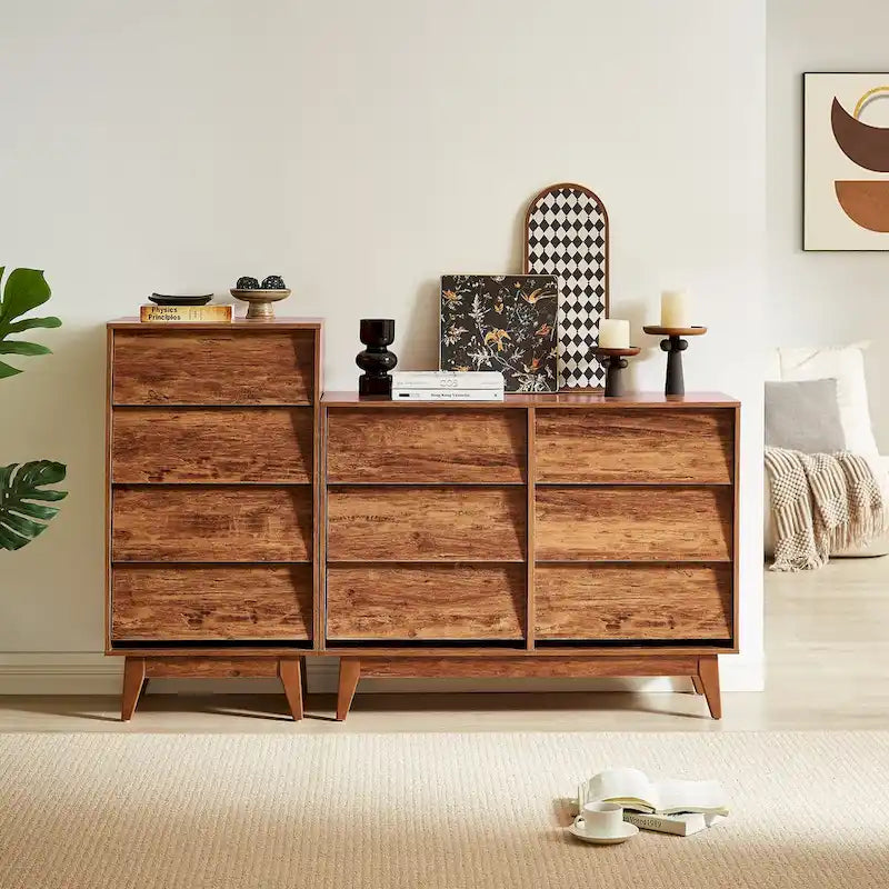 Commode 6 tiroirs marron/noir – Style biseauté milieu de siècle
