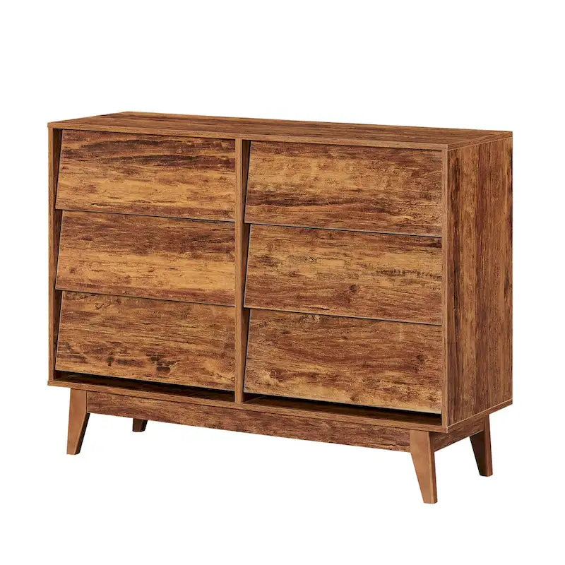 Commode 6 tiroirs marron/noir – Style biseauté milieu de siècle
