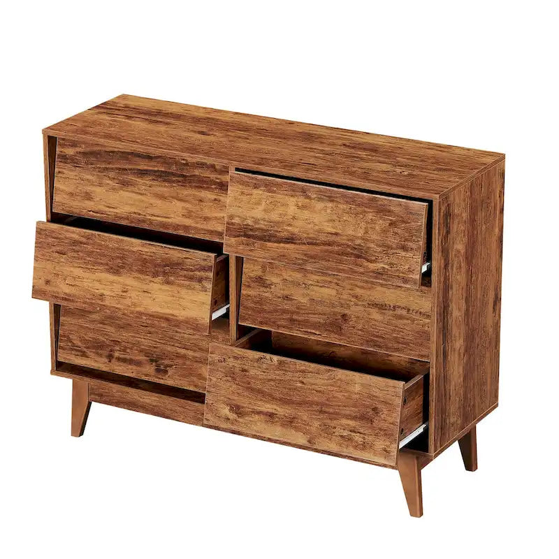 Commode 6 tiroirs marron/noir – Style biseauté milieu de siècle