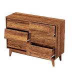 Commode 6 tiroirs marron/noir – Style biseauté milieu de siècle