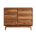Commode 6 tiroirs marron/noir – Style biseauté milieu de siècle