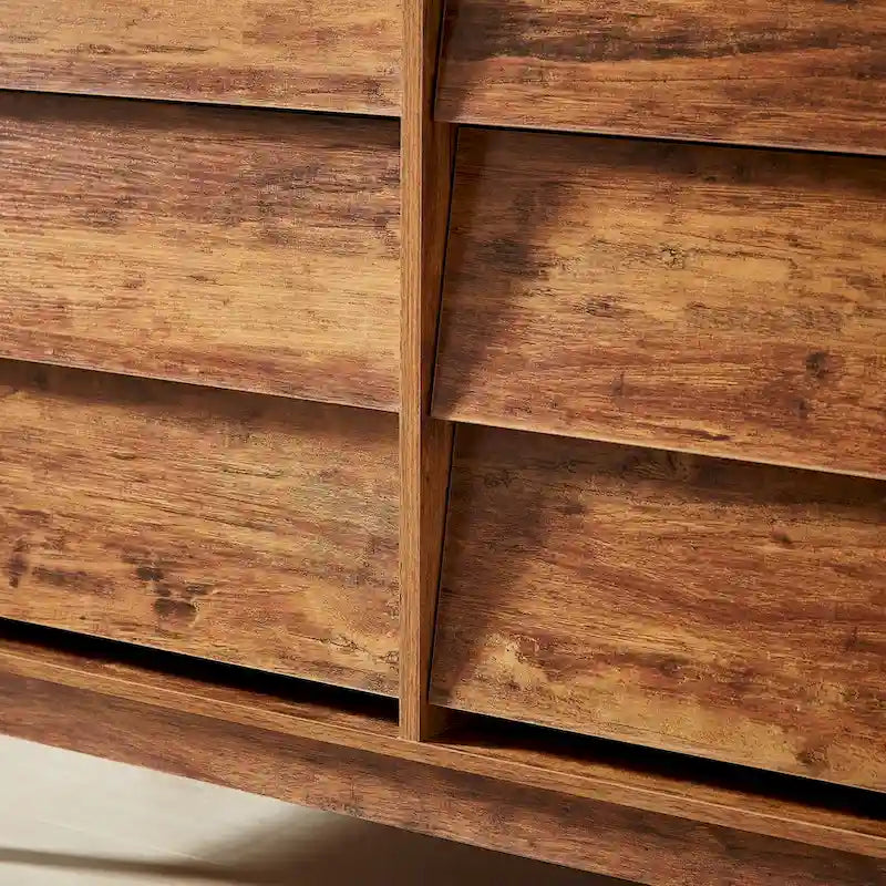 Commode 6 tiroirs marron/noir – Style biseauté milieu de siècle