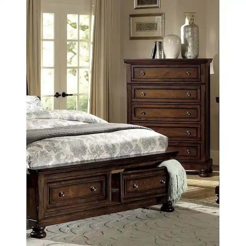Chambre à coucher 5 pièces en merisier brun – Grand lit / Lit double / Très grand lit / Très grand lit californien