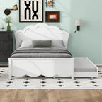 Lit plateforme gigogne blanc simple et double avec tête de lit, 2 couchages