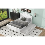 Lit plateforme gigogne blanc simple et double avec tête de lit, 2 couchages