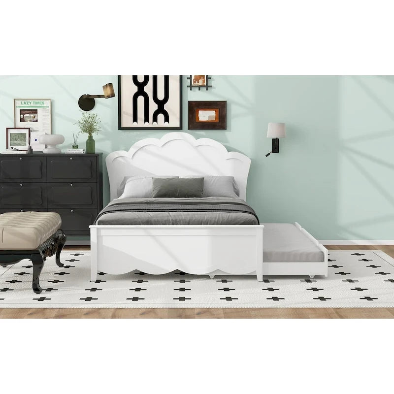 Lit plateforme gigogne blanc simple et double avec tête de lit, 2 couchages