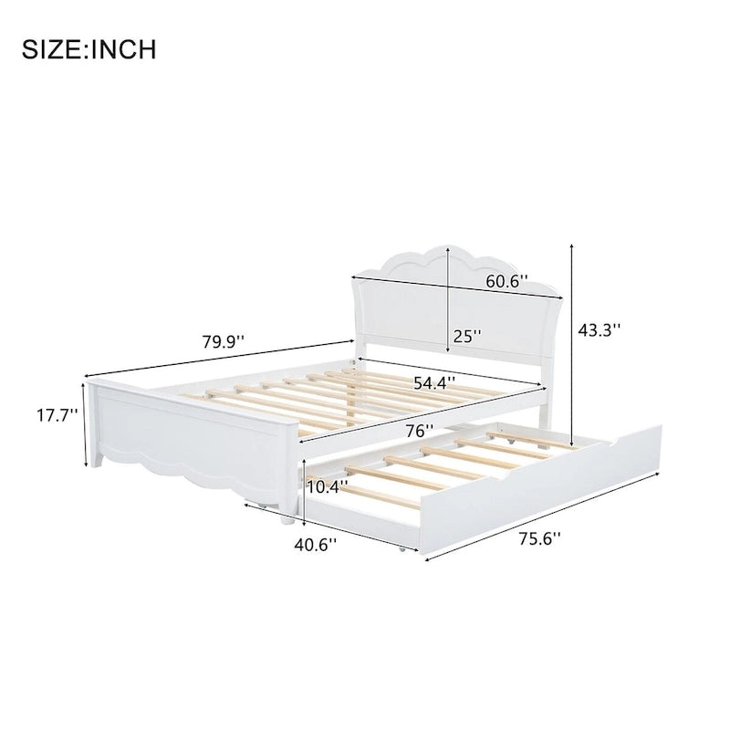 Lit plateforme gigogne blanc simple et double avec tête de lit, 2 couchages
