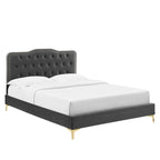 Lit plateforme simple en velours de performance touffeté ambre