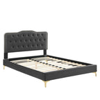Lit plateforme simple en velours de performance touffeté ambre