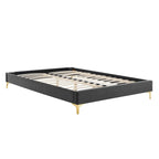Lit plateforme simple en velours de performance touffeté ambre