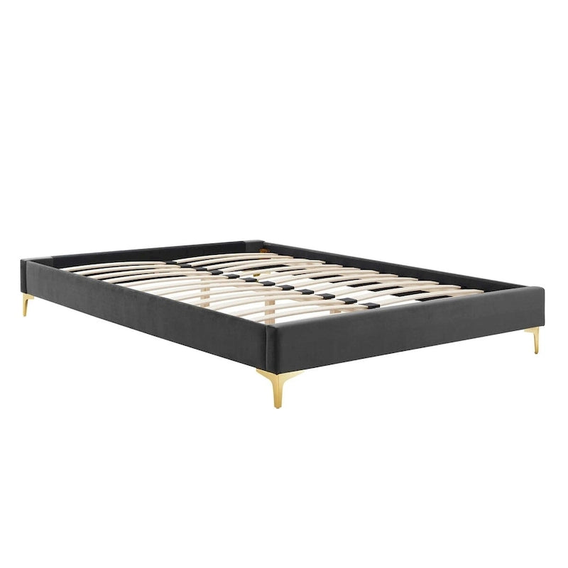 Lit plateforme simple en velours de performance touffeté ambre