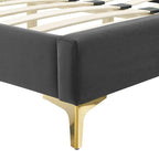 Lit plateforme simple en velours de performance touffeté ambre