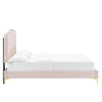 Lit plateforme simple en velours de performance touffeté ambre