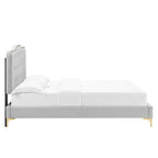Lit plateforme simple en velours de performance touffeté ambre