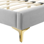 Lit plateforme simple en velours de performance touffeté ambre
