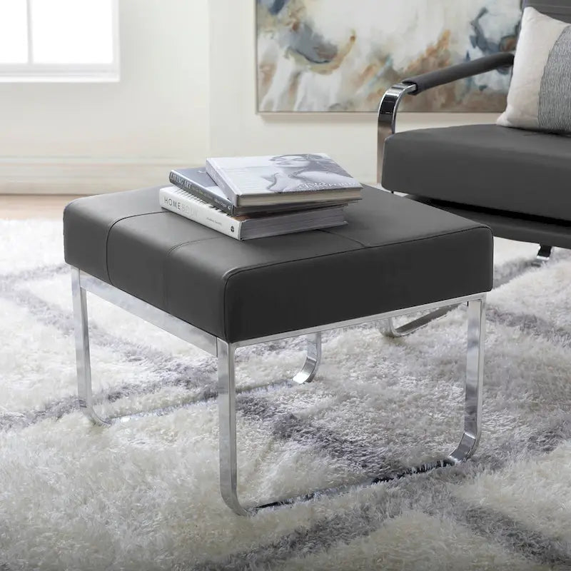 Studio Designs Home Allure Ottoman moderne rectangulaire en métal et cuir mélangé