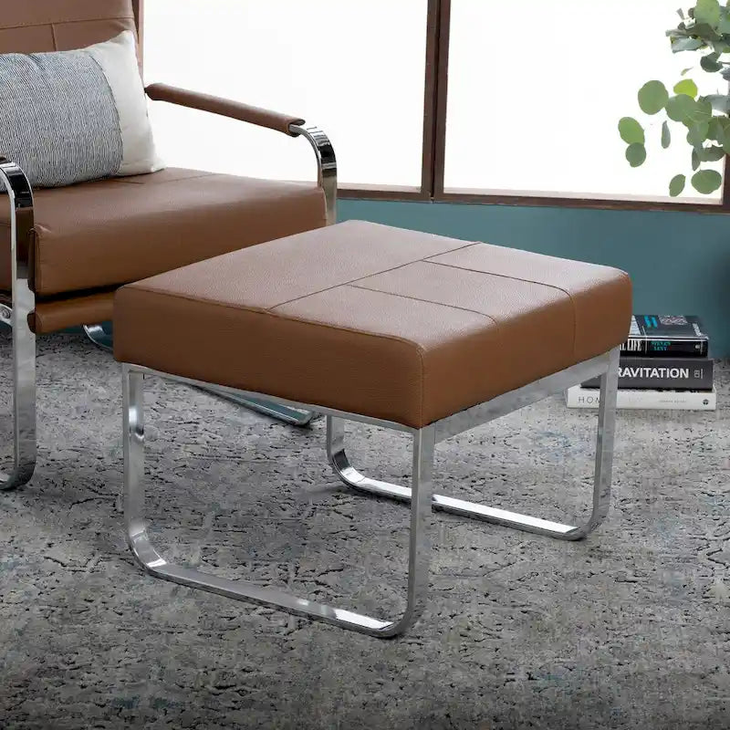 Studio Designs Home Allure Ottoman moderne rectangulaire en métal et cuir mélangé