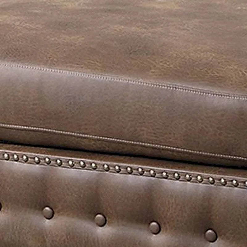 Pouf carré marron, similicuir, capitonné, une place