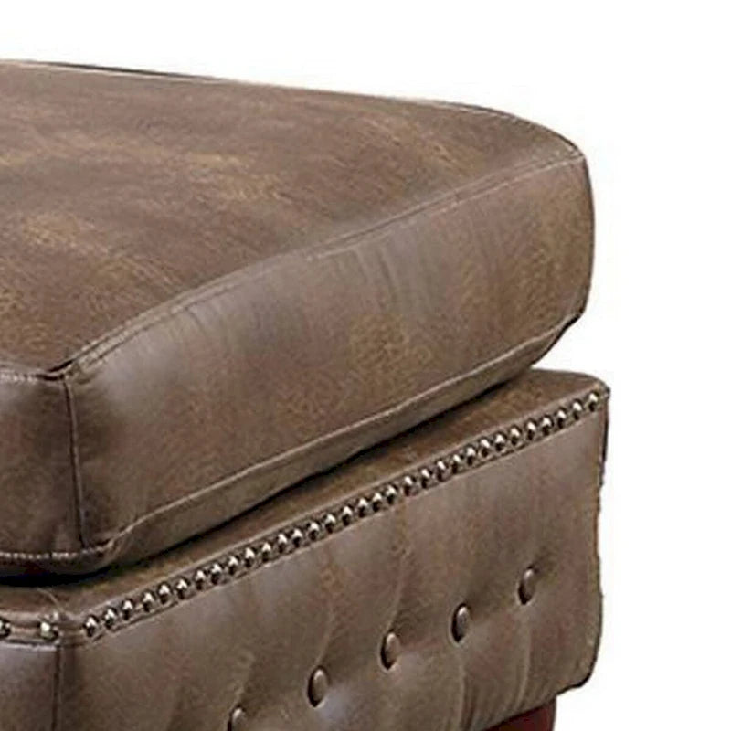 Pouf carré marron, similicuir, capitonné, une place