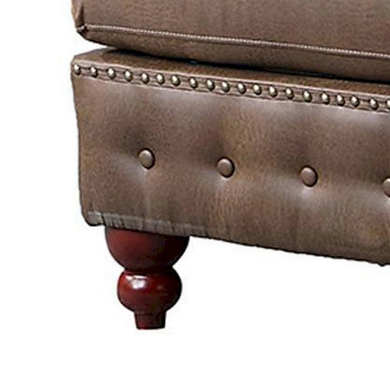 Pouf carré marron, similicuir, capitonné, une place