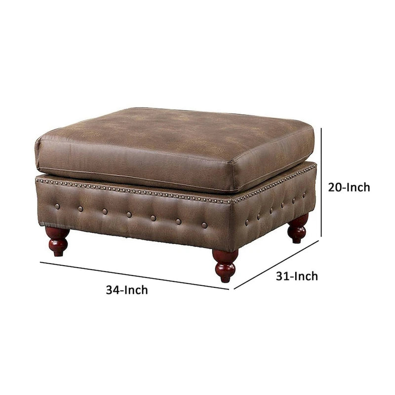 Pouf carré marron, similicuir, capitonné, une place