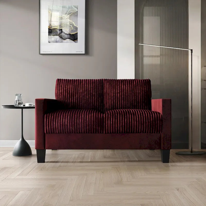 Causeuse 2 places en velours côtelé – Gris / Champagne / Marron / Bleu clair / Noir / Rouge