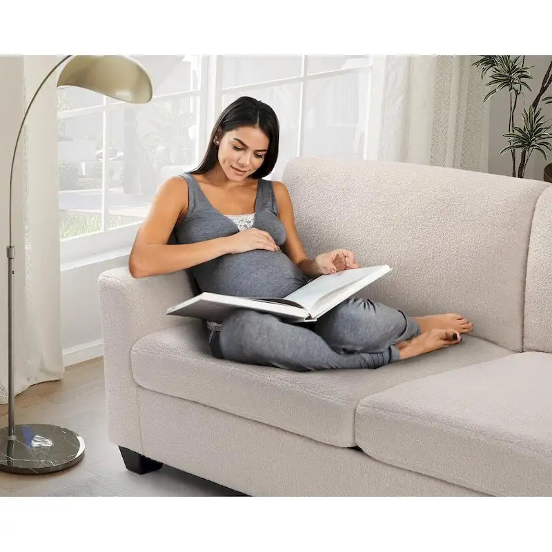 Canapé 3 places en tissu bouclé beige