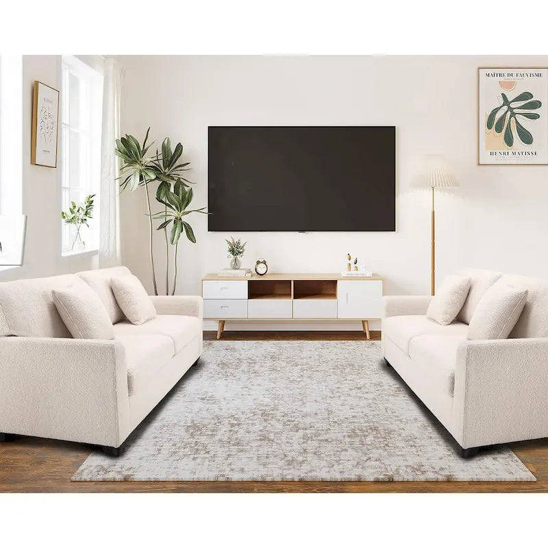 Canapé 3 places en tissu bouclé beige