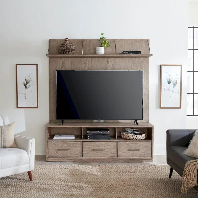 Ensemble de console TV et de meuble TV 2 pièces brun beige